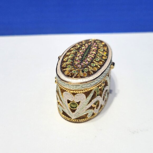 Vintage Gold Enamel Trinket Box Encrusted with Rhinestones - Picture 3 of 7